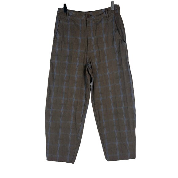 The Tiny Big Sister Cotton Barrel Leg Trouser Pants Brown Plaid Size FR 36 US 4 - Picture 1 of 9